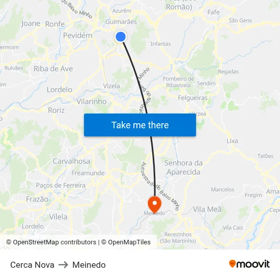 Cerca Nova to Meinedo map