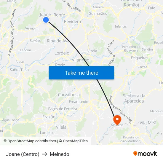 Joane (Centro) to Meinedo map
