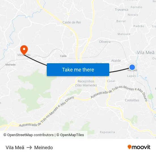 Vila Meã to Meinedo map