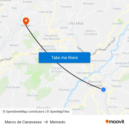 Marco de Canavases to Meinedo map