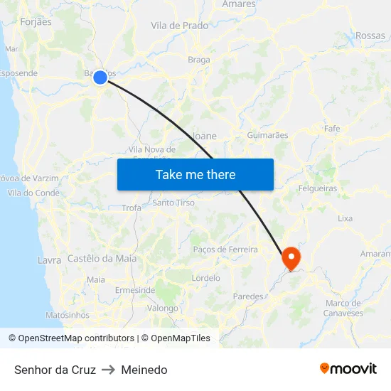 Senhor da Cruz to Meinedo map