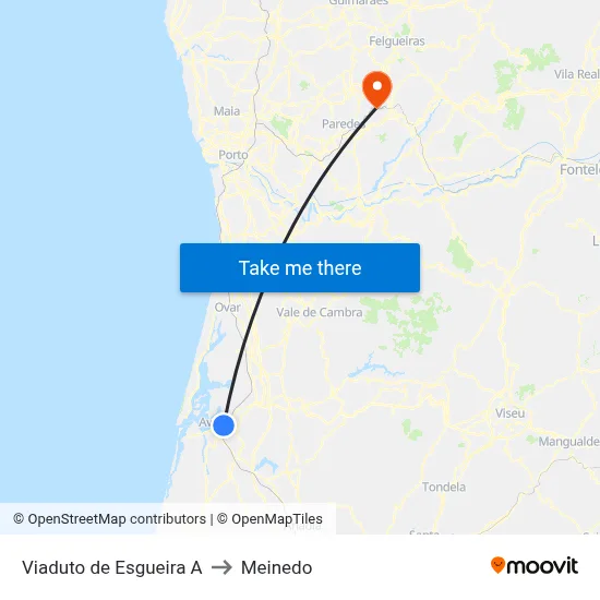 Viaduto de Esgueira A to Meinedo map