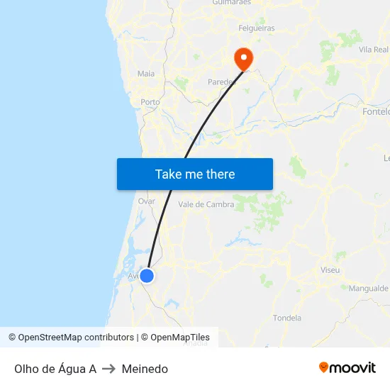 Olho de Água A to Meinedo map