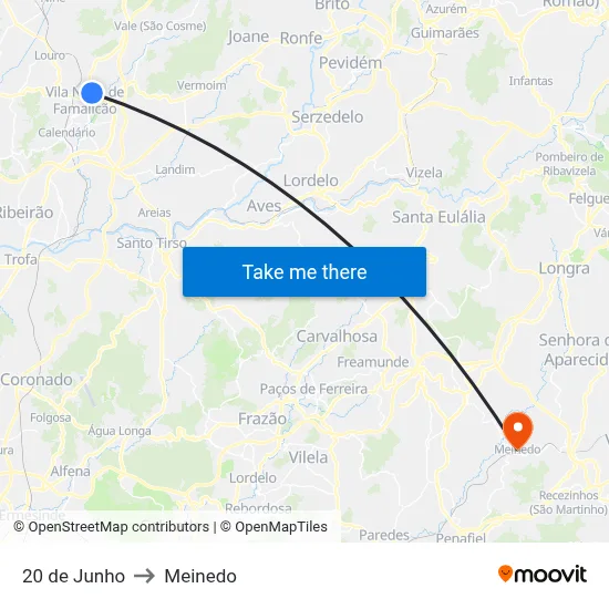 20 de Junho to Meinedo map