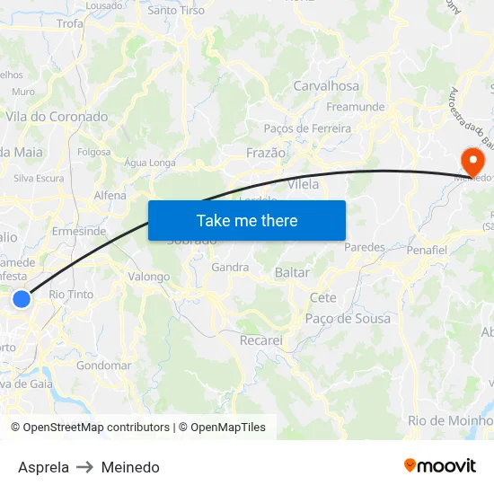 Asprela to Meinedo map