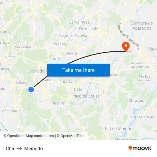 Chã to Meinedo map