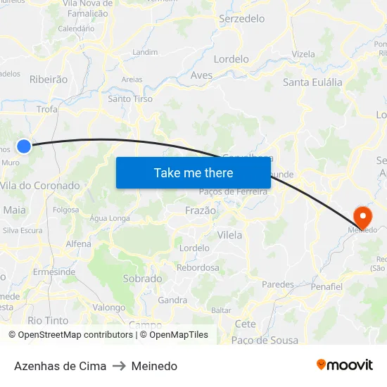 Azenhas de Cima to Meinedo map