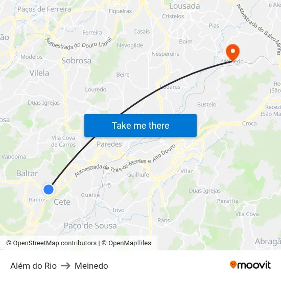 Além do Rio to Meinedo map