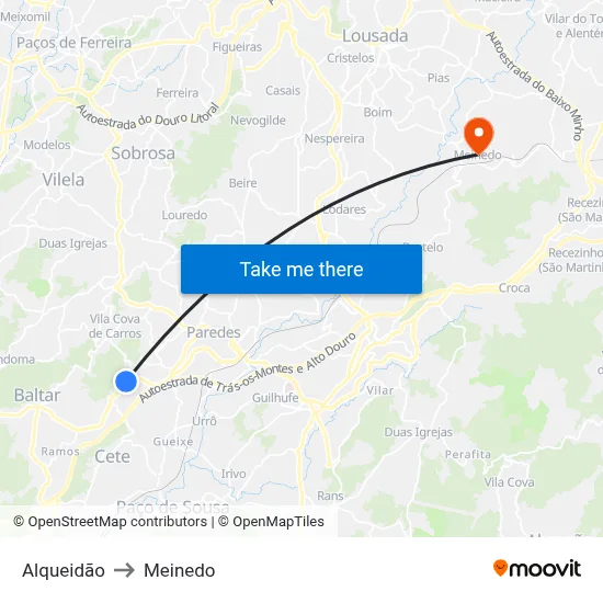 Alqueidão to Meinedo map