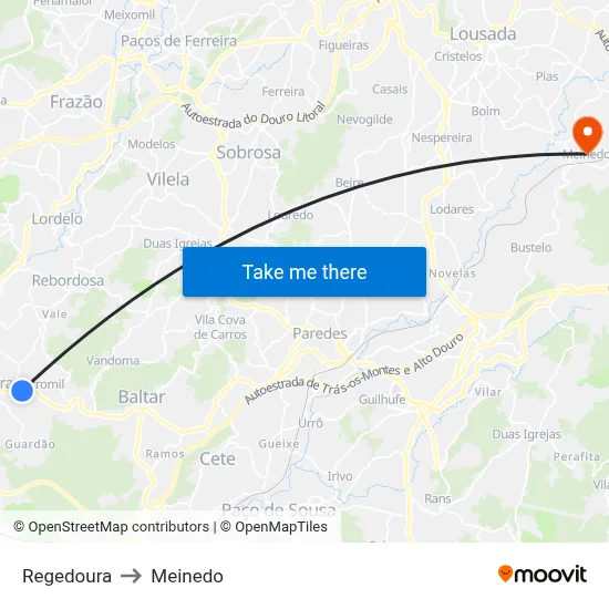Regedoura to Meinedo map