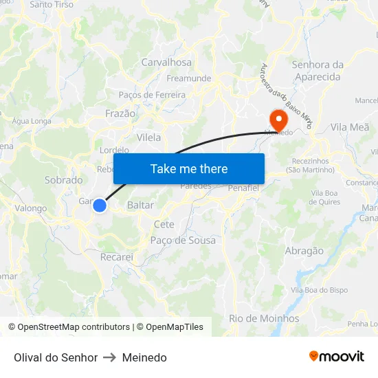 Olival do Senhor to Meinedo map