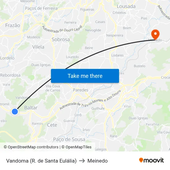 Vandoma (R. de Santa Eulália) to Meinedo map