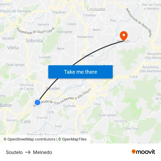 Soutelo to Meinedo map