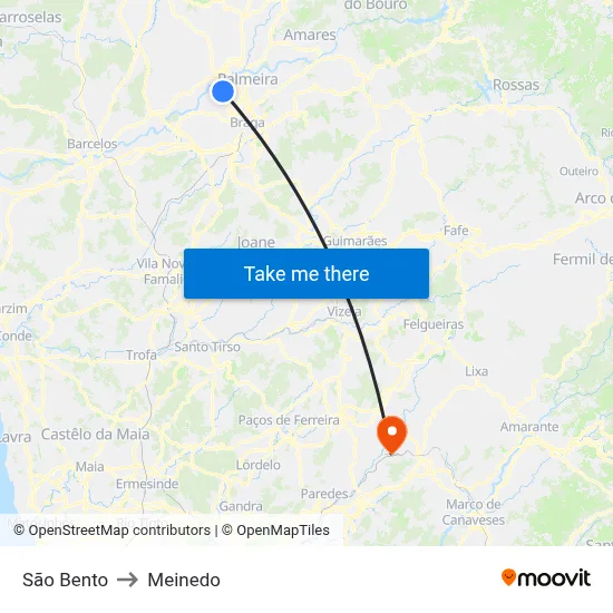 São Bento to Meinedo map