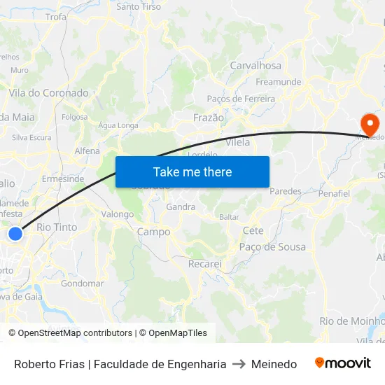 Roberto Frias | Faculdade de Engenharia to Meinedo map
