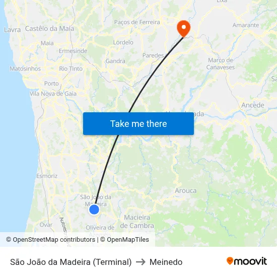 São João da Madeira (Terminal) to Meinedo map