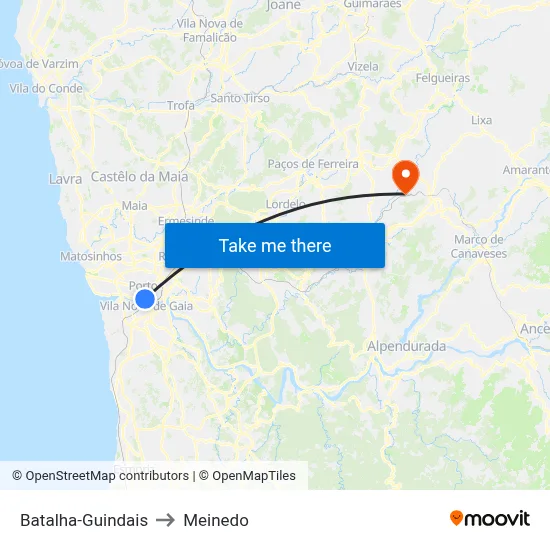 Batalha-Guindais to Meinedo map
