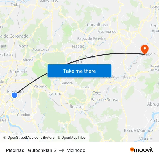 Piscinas | Gulbenkian 2 to Meinedo map