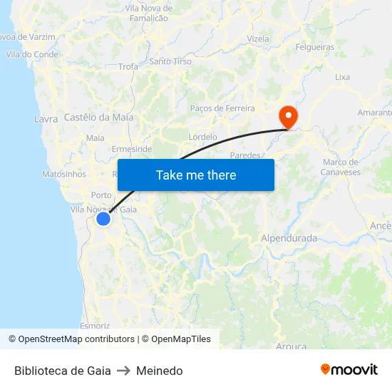 Biblioteca de Gaia to Meinedo map