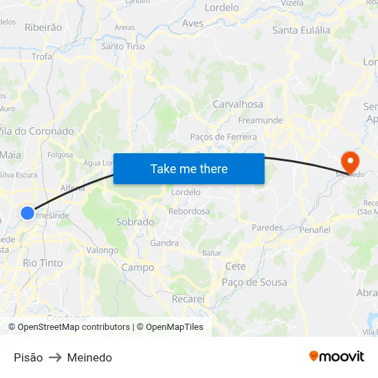 Pisão to Meinedo map