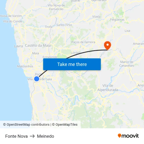 Fonte Nova to Meinedo map