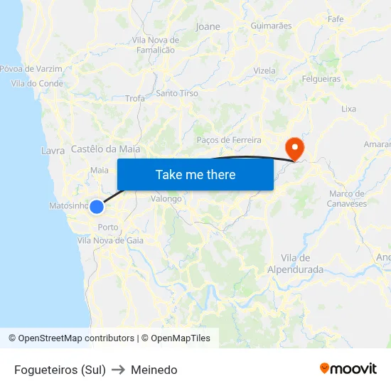 Fogueteiros (Sul) to Meinedo map