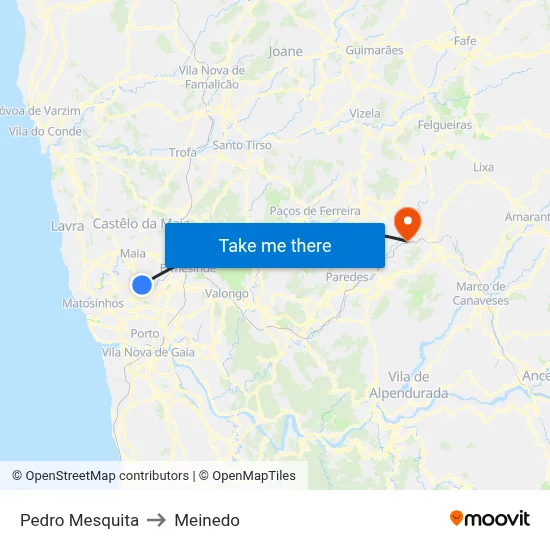 Pedro Mesquita to Meinedo map