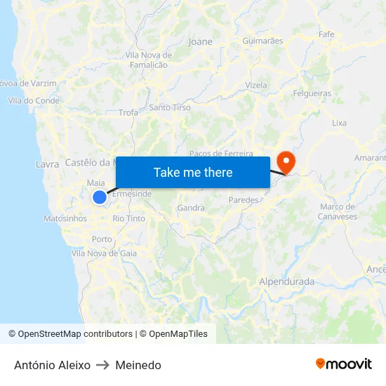 António Aleixo to Meinedo map