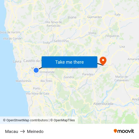 Macau to Meinedo map