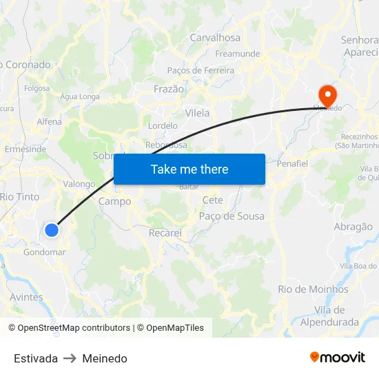 Estivada to Meinedo map