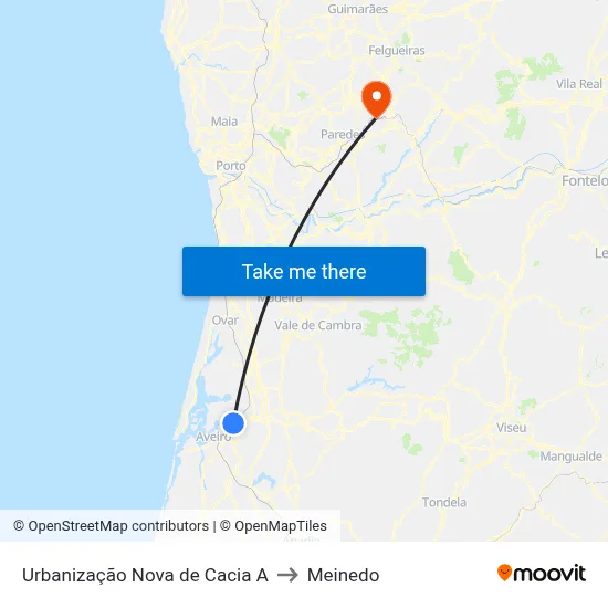 Urbanização Nova de Cacia A to Meinedo map