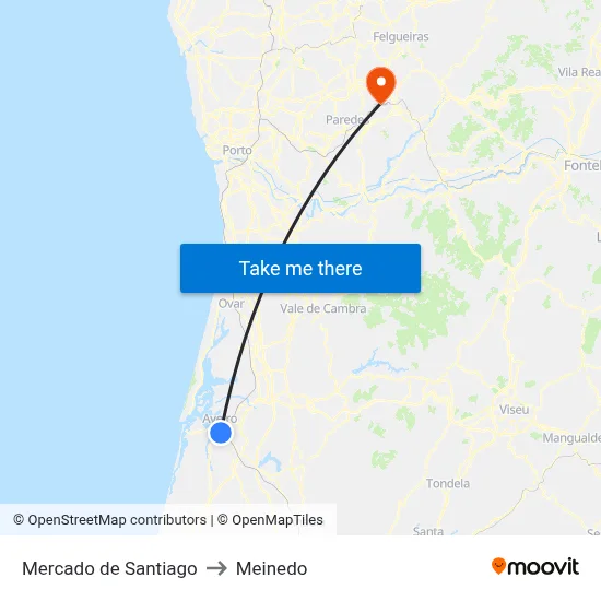 Mercado de Santiago to Meinedo map