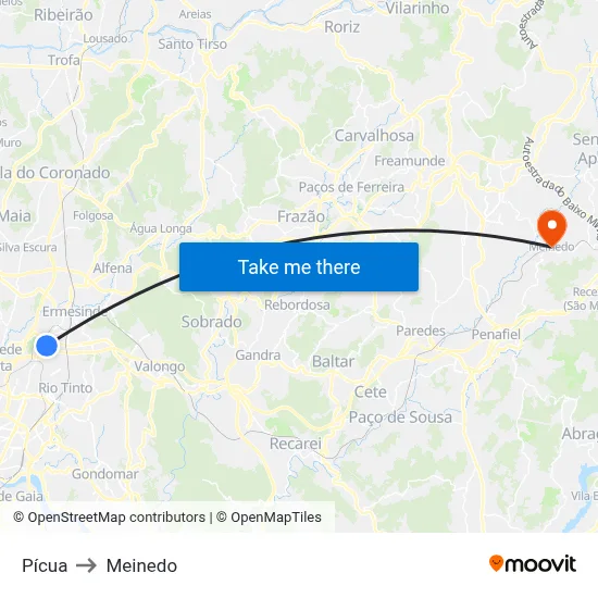 Pícua to Meinedo map