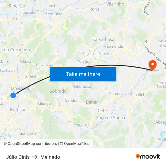 Júlio Dinis to Meinedo map
