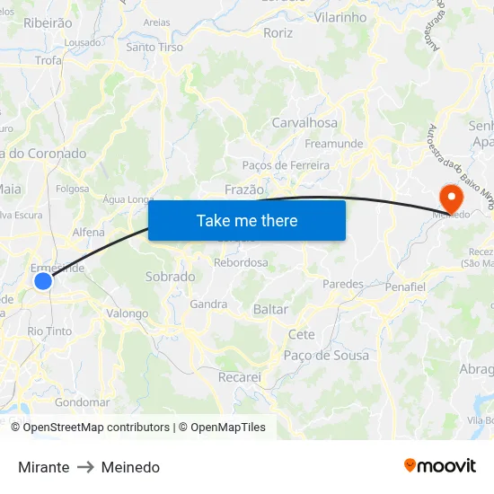 Mirante to Meinedo map