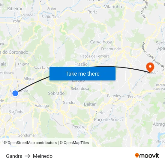 Gandra to Meinedo map