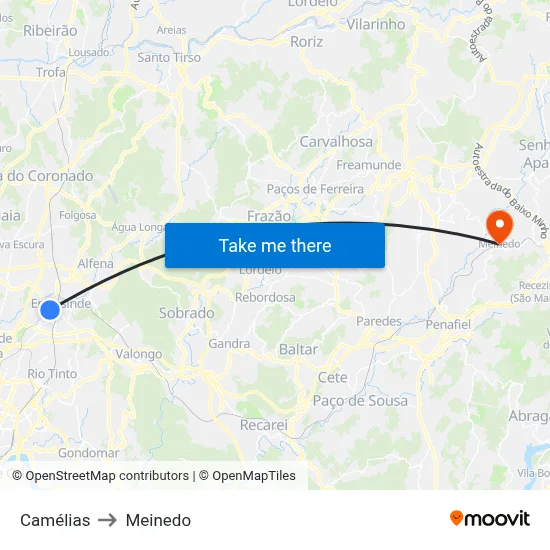 Camélias to Meinedo map