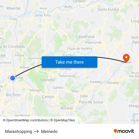 Maiashopping to Meinedo map
