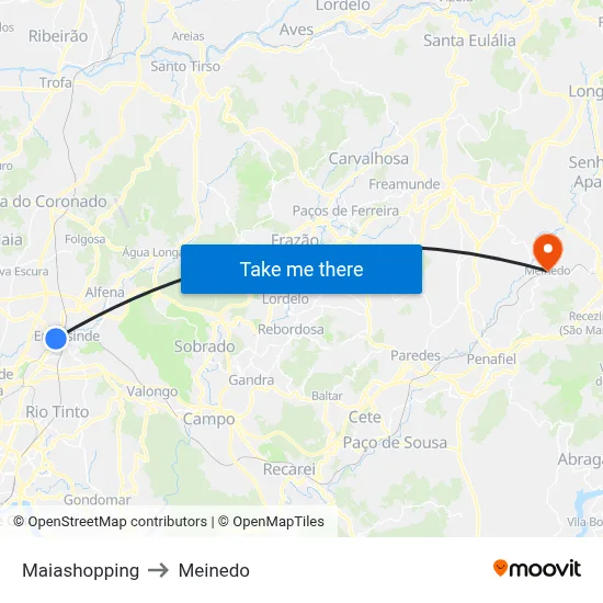 Maiashopping to Meinedo map