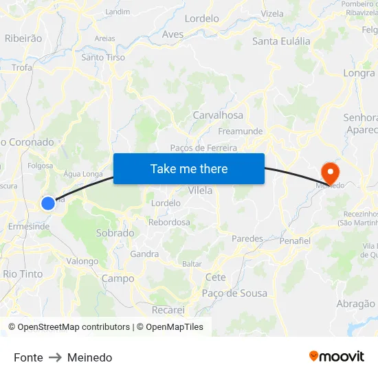 Fonte to Meinedo map