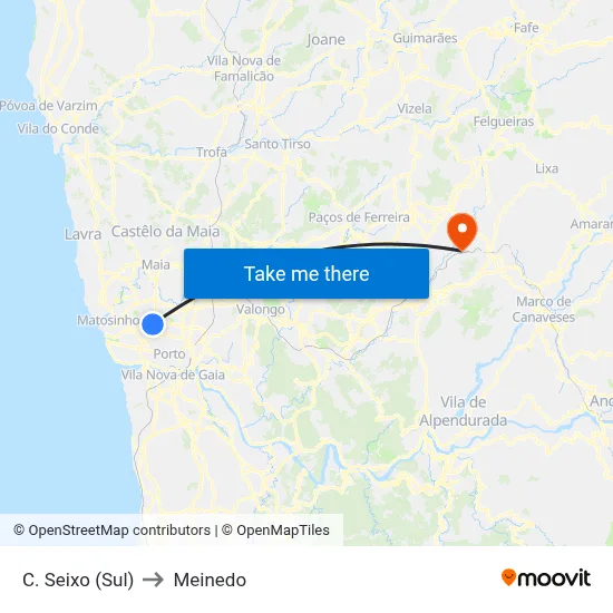 C. Seixo (Sul) to Meinedo map