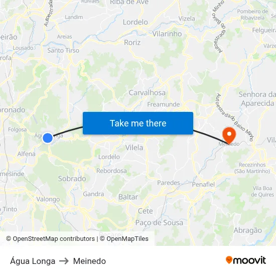Água Longa to Meinedo map