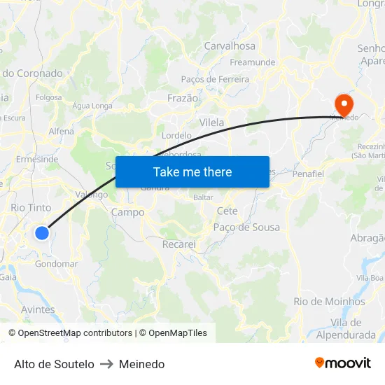Alto de Soutelo to Meinedo map