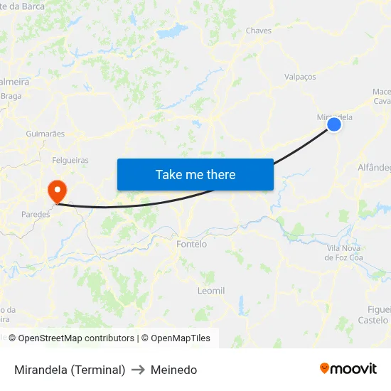 Mirandela (Terminal) to Meinedo map