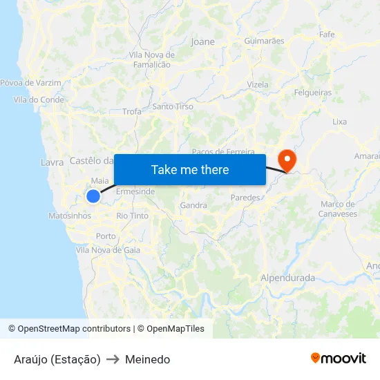 Araújo (Estação) to Meinedo map