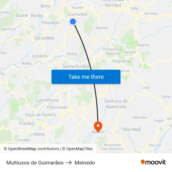 Multiusos de Guimarães to Meinedo map