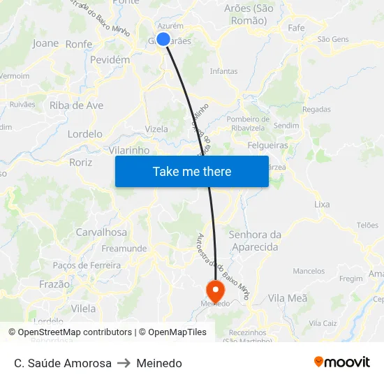 C. Saúde Amorosa to Meinedo map