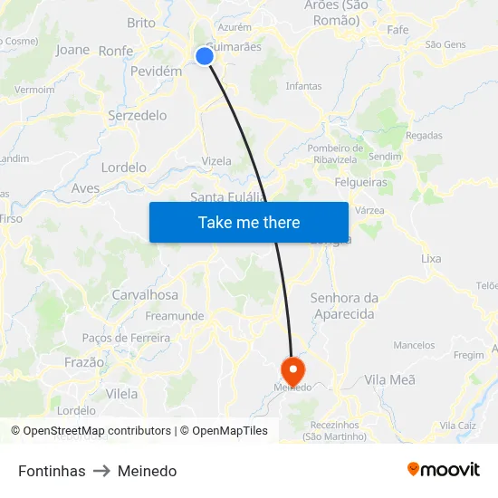 Fontinhas to Meinedo map