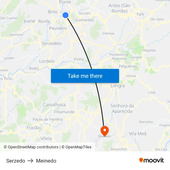 Serzedo to Meinedo map