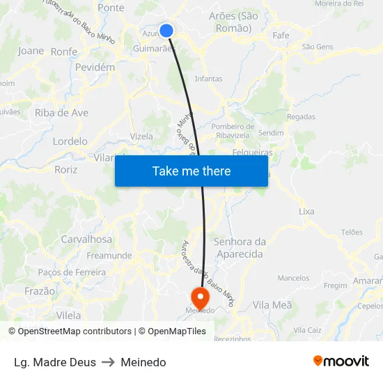 Lg. Madre Deus to Meinedo map
